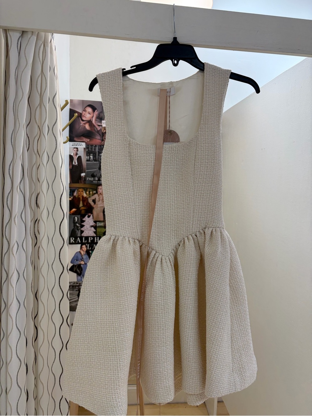 Cream Textured Sleeveless Fit-and-Flare Dress